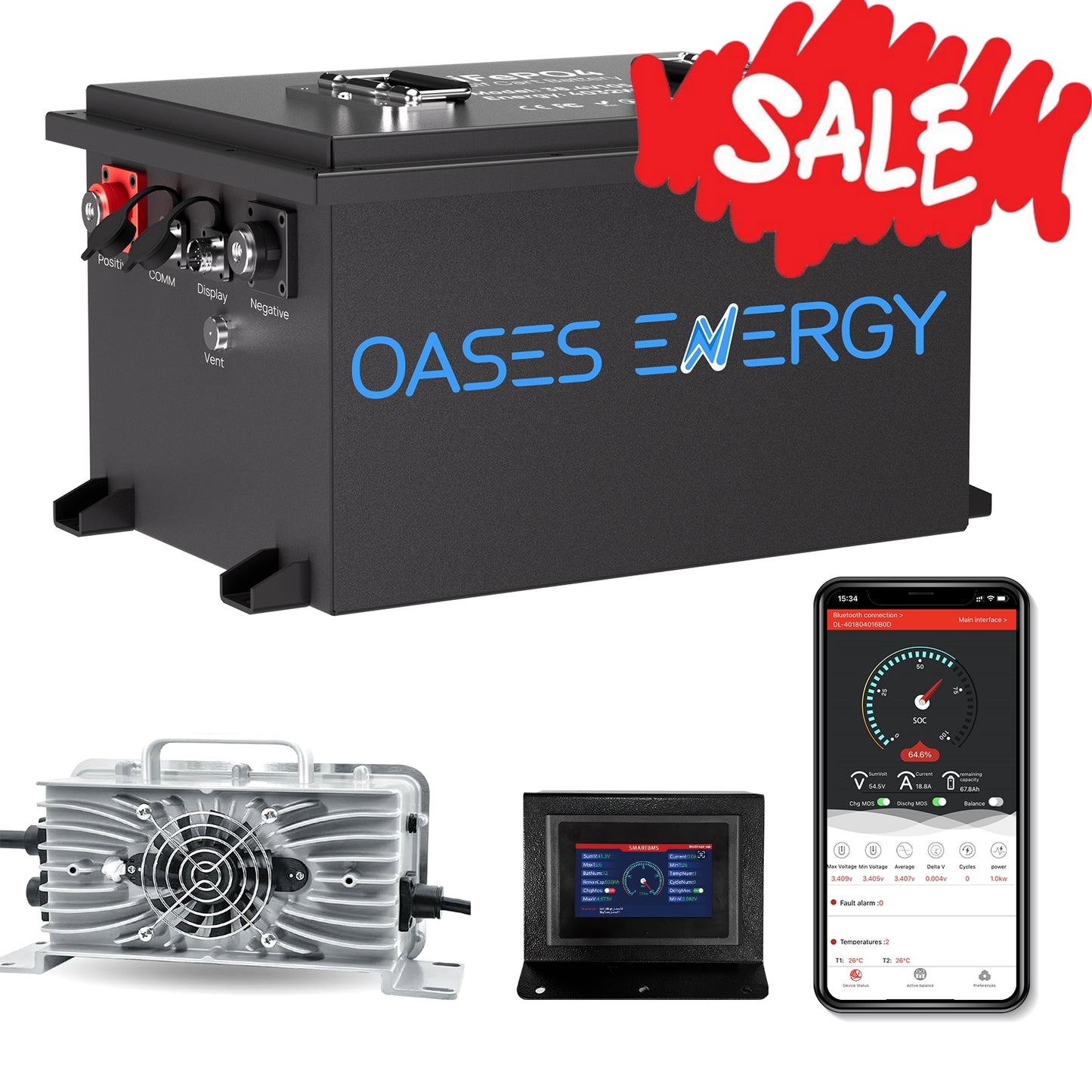 Lithium Golf Cart Battery 36V 105Ah, Built-in Smart 250A BMS, with Touch Monitor & Mobile APP, LiFePO4 Battery with 20A Charger, Perfect for Golf Carts