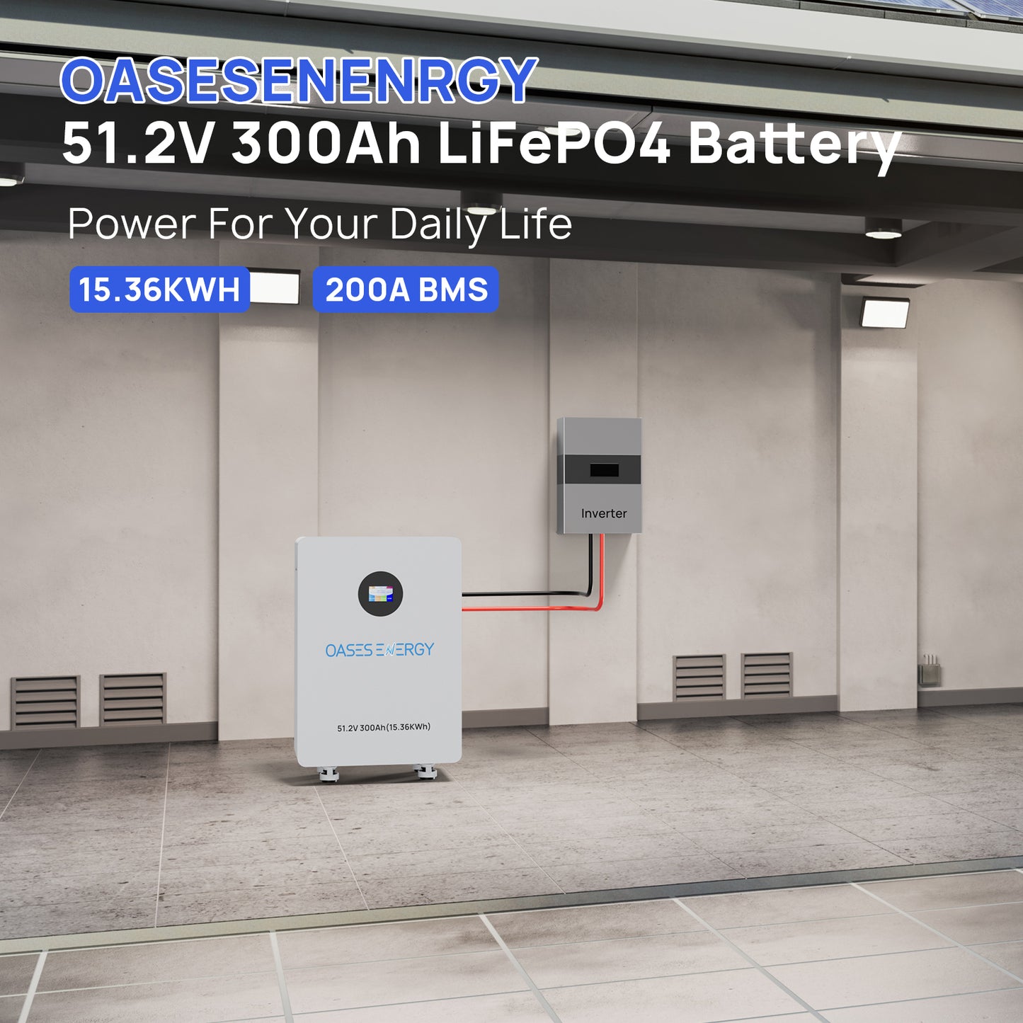 48V 300Ah LiFePO4 Lithium Battery, 15.36kWh Capacity Built-in 200A BMS & Touchable LCD Screen, for Solar System, Off-Grid Applications, Home Energy Storage,