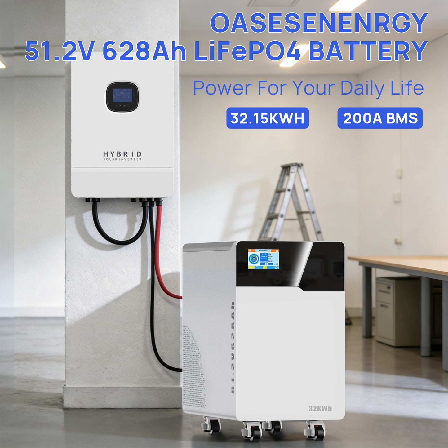48V 628Ah LiFePO4 Lithium Battery, 32.15kWh Deep Cycle Solar Battery, Built-in 200A BMS & Bluetooth App, Touchable LCD Screen, for Off-Grid Solar, Home Backup, Energy Storage