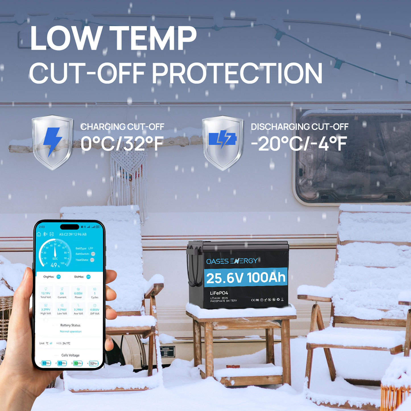 24V 100Ah LiFePO4 Lithium Battery Mini, With 100A BMS, Bluetooth App, 4000~15000 Cycles,10-Year Lifetime,Perfect for RV, Camping, Marine, Solar Home System,Trolling Motor