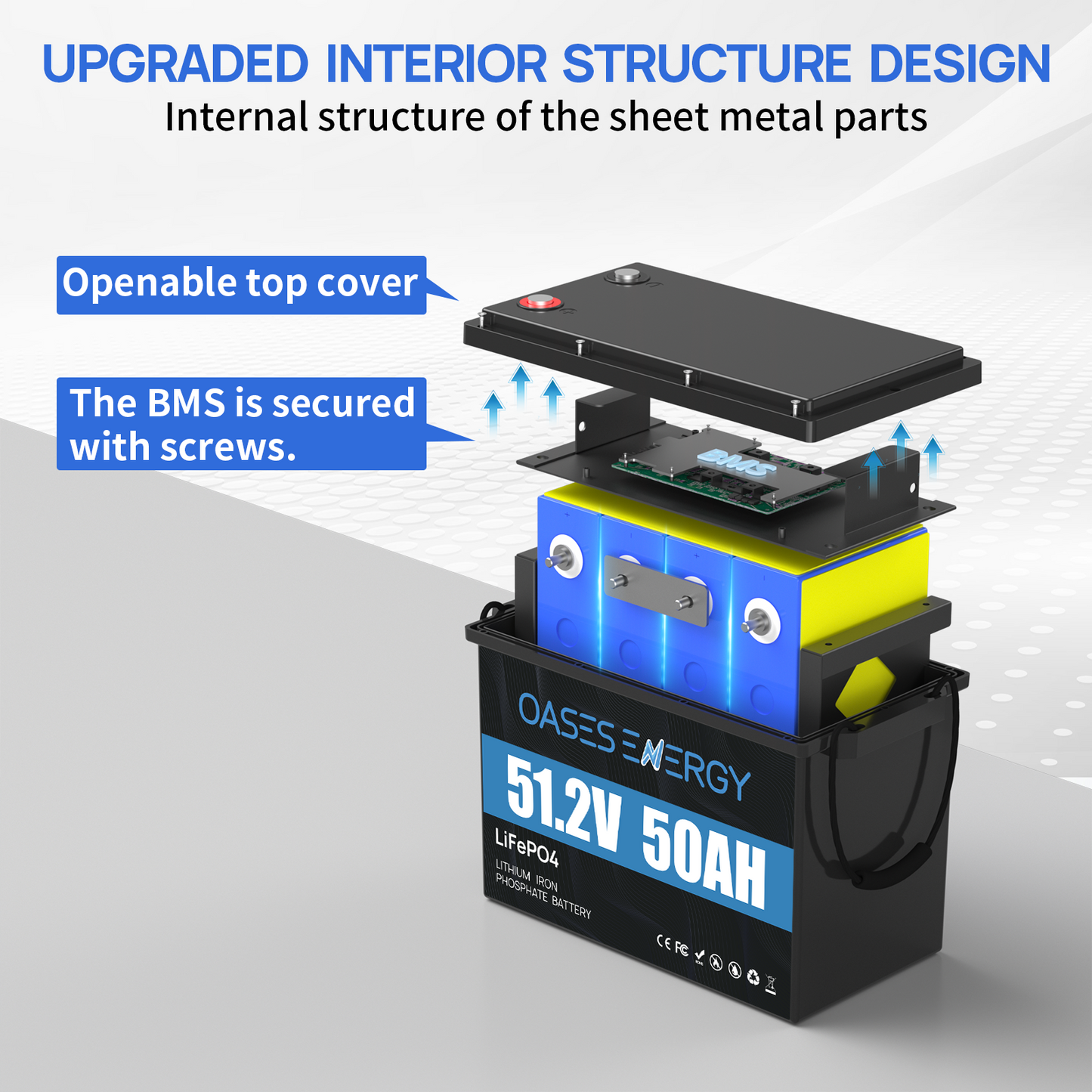 Oasesenergy 48V 50Ah LiFePO4 Battery with Bluetooth, 50A BMS, for Off-Grid, Solar, RV, Camper,Boats