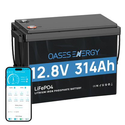 Oasesenergy 12V 314Ah LiFePO4 Lithium Battery with Bluetooth 200A BMS, Low-Temp Protection, Perfect for Solar, RV, Camper, Trolling Motor, Marine