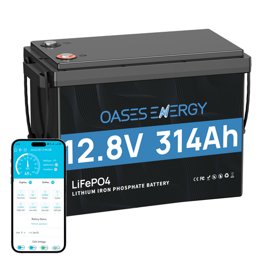 Oasesenergy 12V 314Ah LiFePO4 Lithium Battery with Bluetooth 200A BMS, Low-Temp Protection, Perfect for Solar, RV, Camper, Trolling Motor, Marine