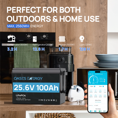24V 100Ah LiFePO4 Lithium Battery Mini, With 100A BMS, Bluetooth App, 4000~15000 Cycles,10-Year Lifetime,Perfect for RV, Camping, Marine, Solar Home System,Trolling Motor