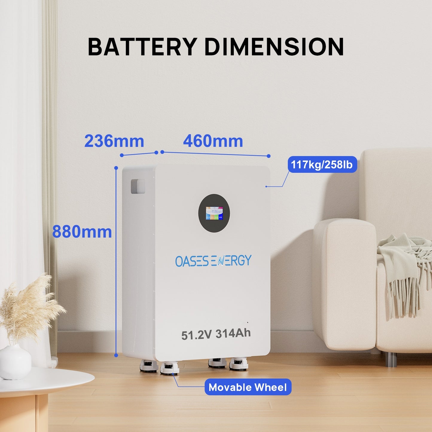 48V 314Ah LiFePO4 Lithium Battery, 16kWh Capacity Built-in 200A BMS & Touchable LCD Screen, for Solar System, Off-Grid Applications, Home Energy Storage,