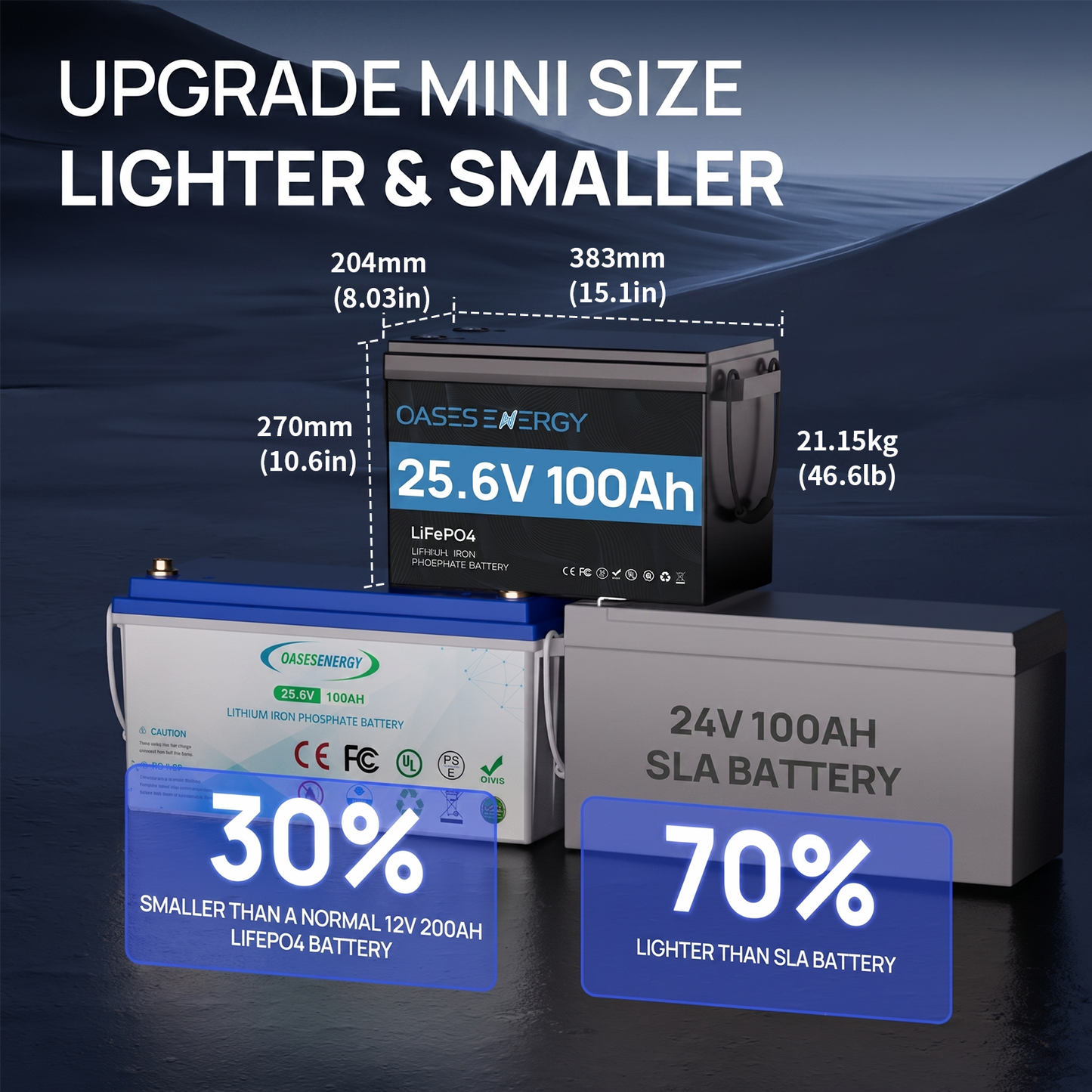24V 100Ah LiFePO4 Lithium Battery Mini, With 100A BMS, Bluetooth App, 4000~15000 Cycles,10-Year Lifetime,Perfect for RV, Camping, Marine, Solar Home System,Trolling Motor