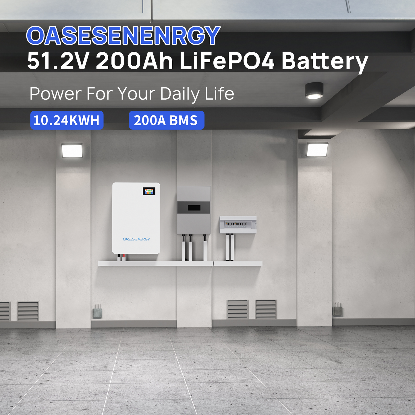 48V 200AH Lithium LiFePO4 Battery, 10.24kWh Capacity Wall Mounted 48V Lithium Battery with 100A BMS