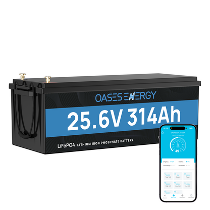 24V 314Ah LiFePO4 Lithium Battery with Bluetooth, 200A BMS, for Off-Grid, Solar, RV, Camper, Trolling Motor, Marine, Boats