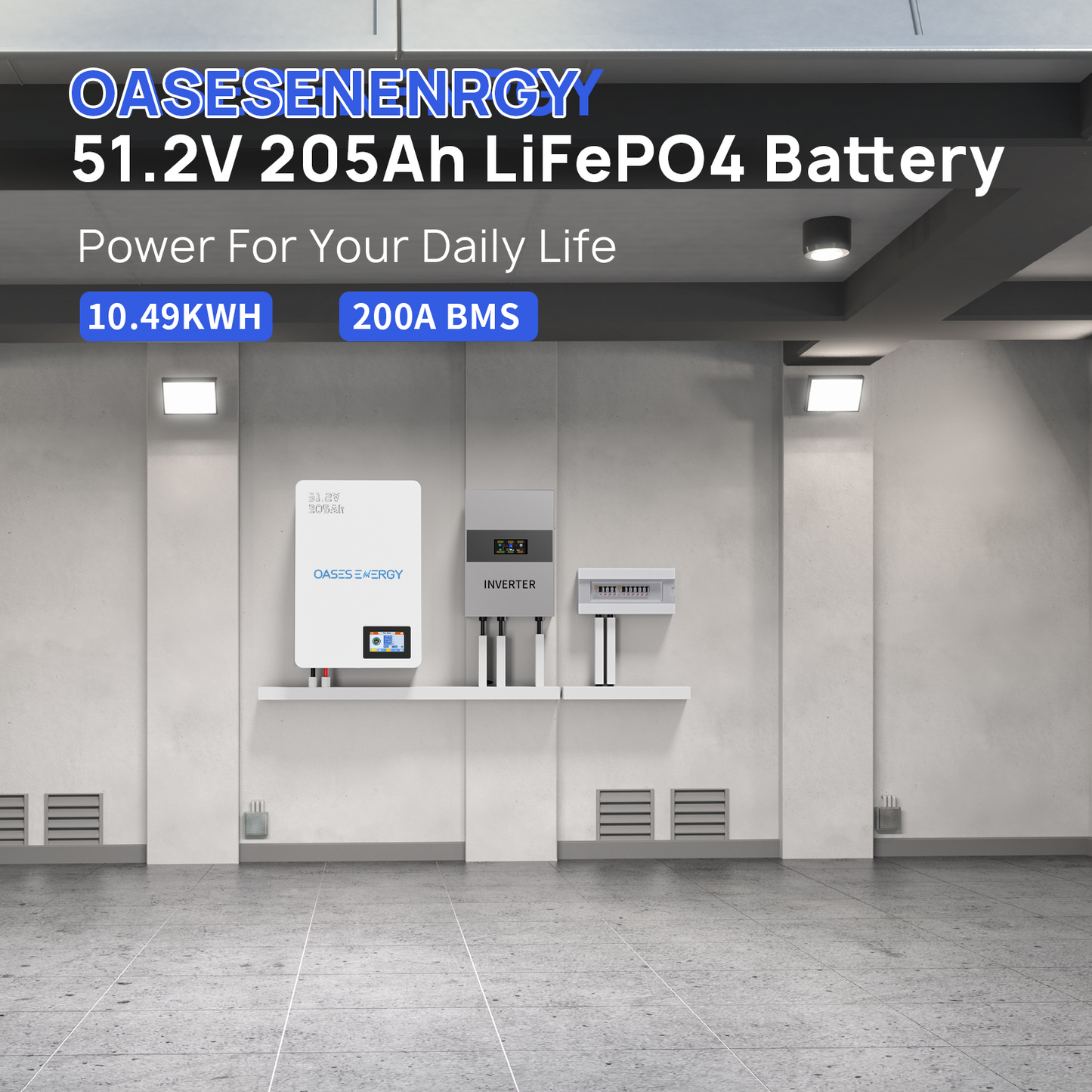 48V 200Ah LiFePO4 Battery (205Ah), 10kWh Deep Cycle Solar Battery, Off-Grid Home System, Lithium, Built-in 200A BMS, Bluetooth App & 5-inch Touchable LCD Screen