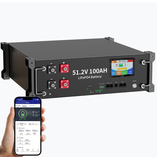 48V 100Ah LiFePO4 Battery , 5.12kWh 48V Litium Solar Battery, Built-in 100A BMS & Bluetooth App, Touchable LCD Screen, Server Rack Battery for Off-Grid Solar, Home Backup, Energy Storage