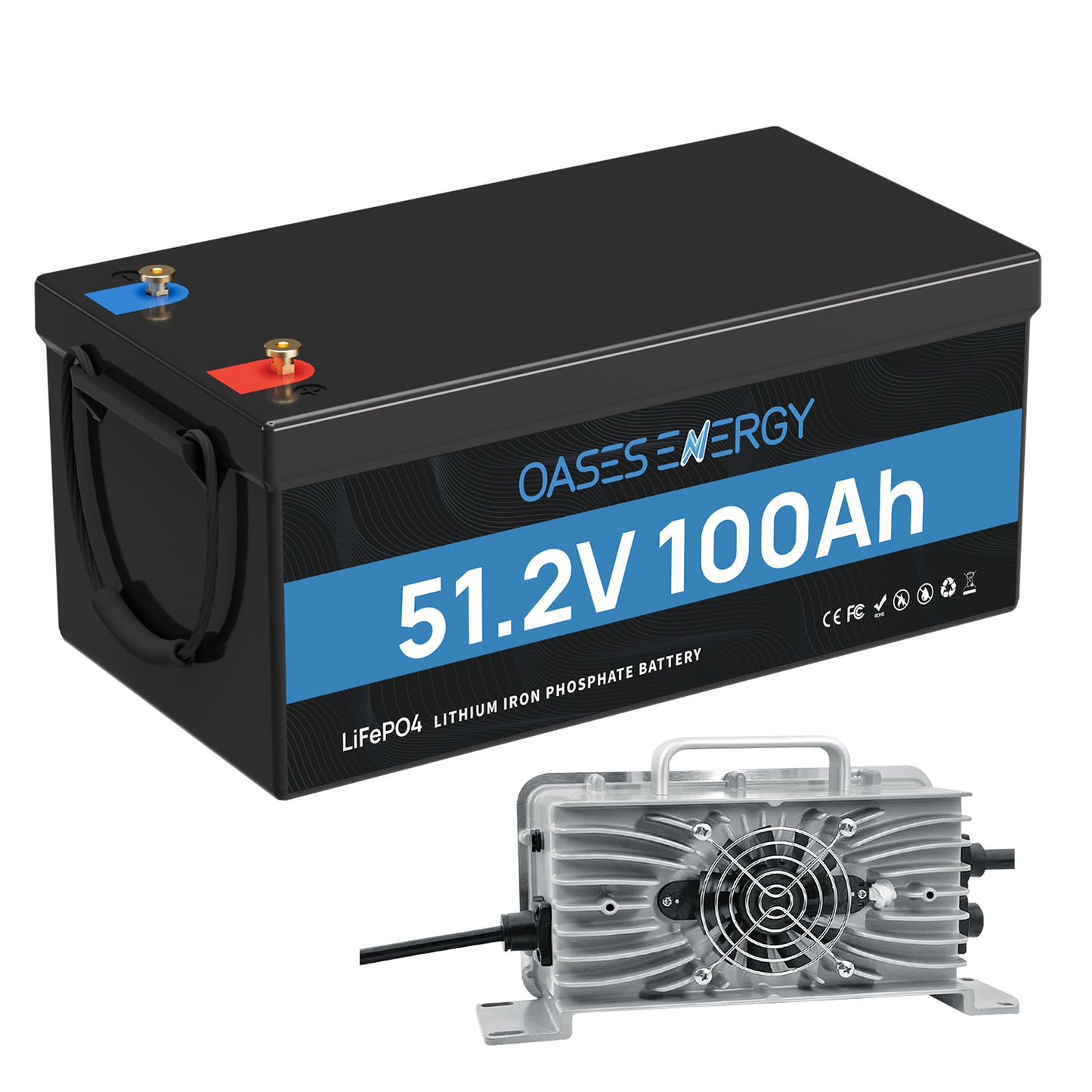 48V 100Ah Lithium LiFePO4 Battery With 20A Charger, Build-in 100A BMS Peak Current 500A, Deep Cycles Battery for RV, Camper, Solar System, Marine, Trolling Motor