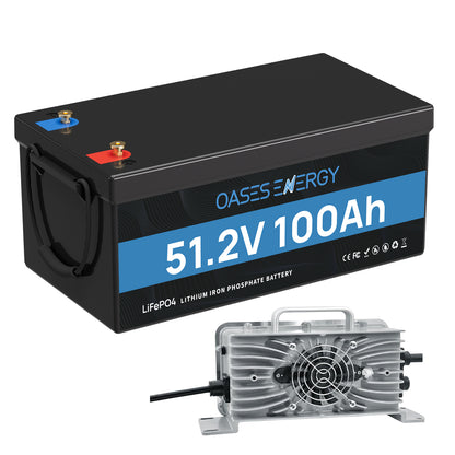 48V 100Ah Lithium LiFePO4 Battery With 20A Charger, Build-in 100A BMS Peak Current 500A, Deep Cycles Battery for RV, Camper, Solar System, Marine, Trolling Motor