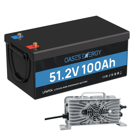 48V 100Ah Lithium LiFePO4 Battery With 20A Charger, Build-in 100A BMS Peak Current 500A, Deep Cycles Battery for RV, Camper, Solar System, Marine, Trolling Motor