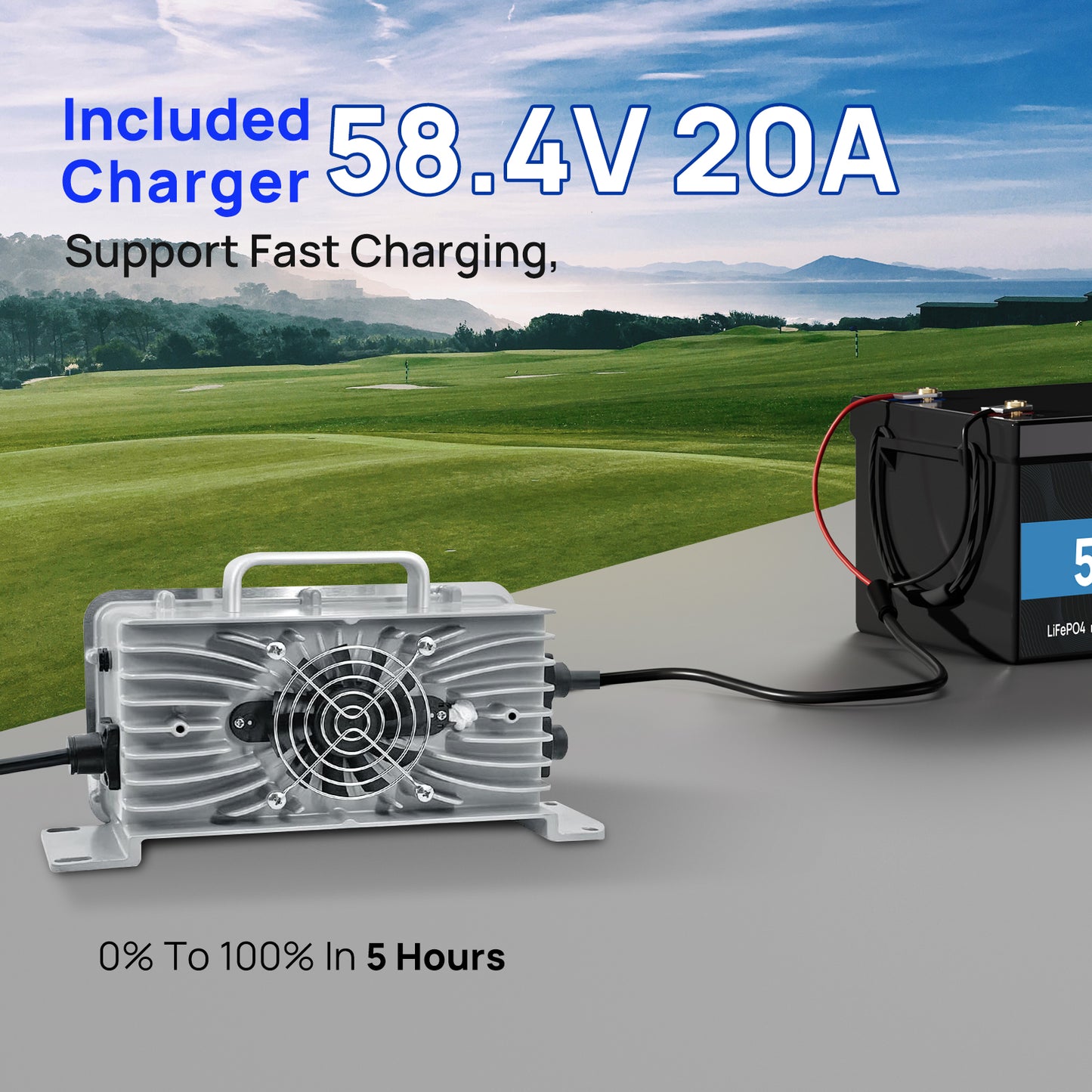 48V 100Ah Lithium LiFePO4 Battery With 20A Charger, Build-in 100A BMS Peak Current 500A, Deep Cycles Battery for RV, Camper, Solar System, Marine, Trolling Motor