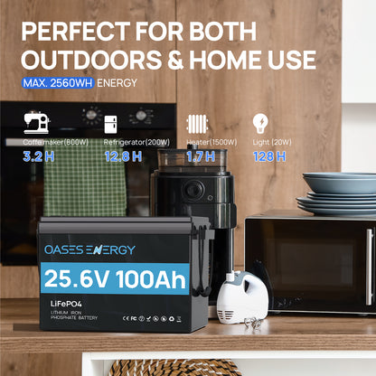 24V 100Ah LiFePO4 Lithium Battery Mini, With 100A BMS, Bluetooth App, 4000~15000 Cycles,10-Year Lifetime,Perfect for RV, Camping, Marine, Solar Home System,Trolling Motor