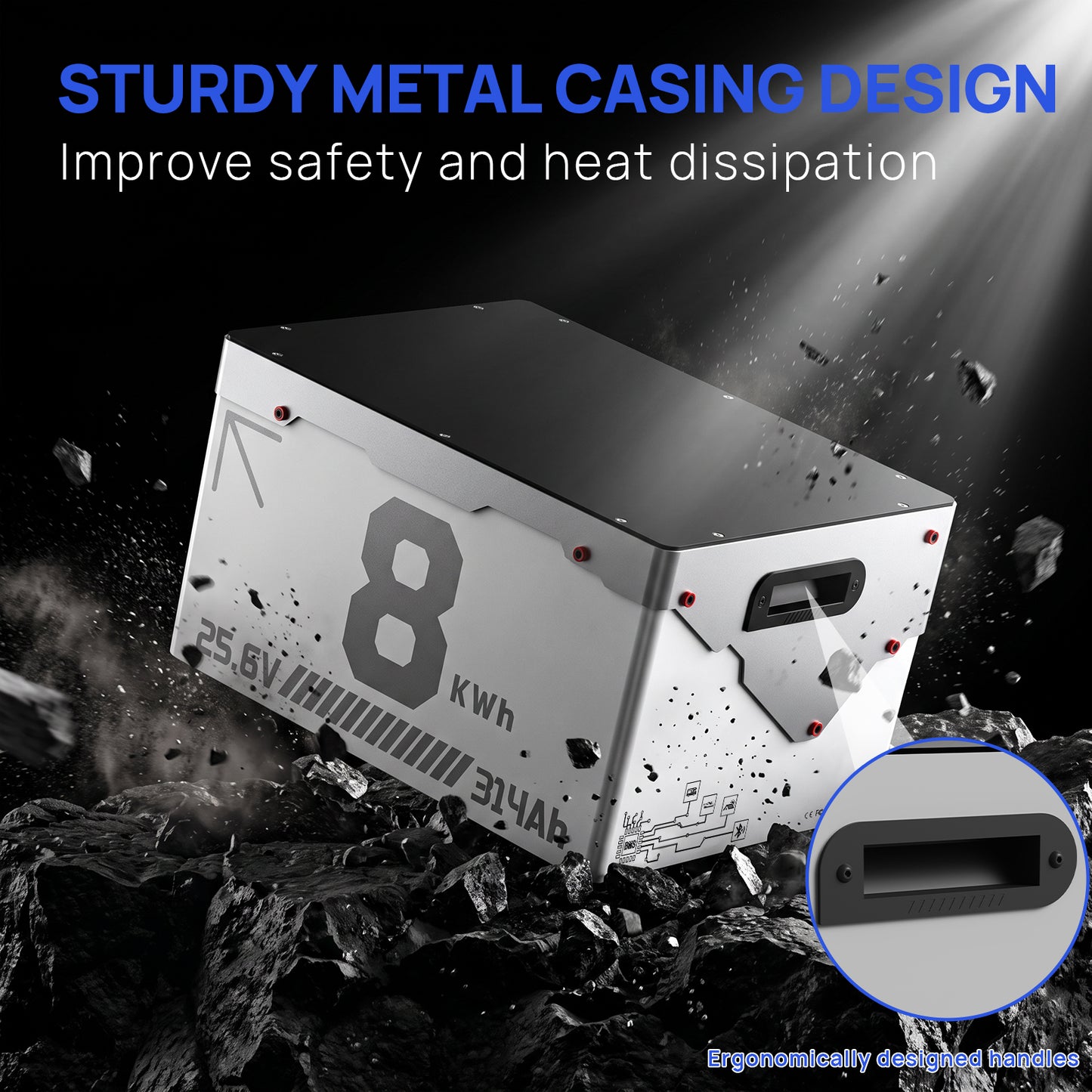 24V 314Ah  LiFePO4 Lithium Battery Metal Case Built-in Bluetooth 200A BMS with Low Temp Cutoff, Perfect for Home Backup Power, OffGrid, RV, Solar, Marine