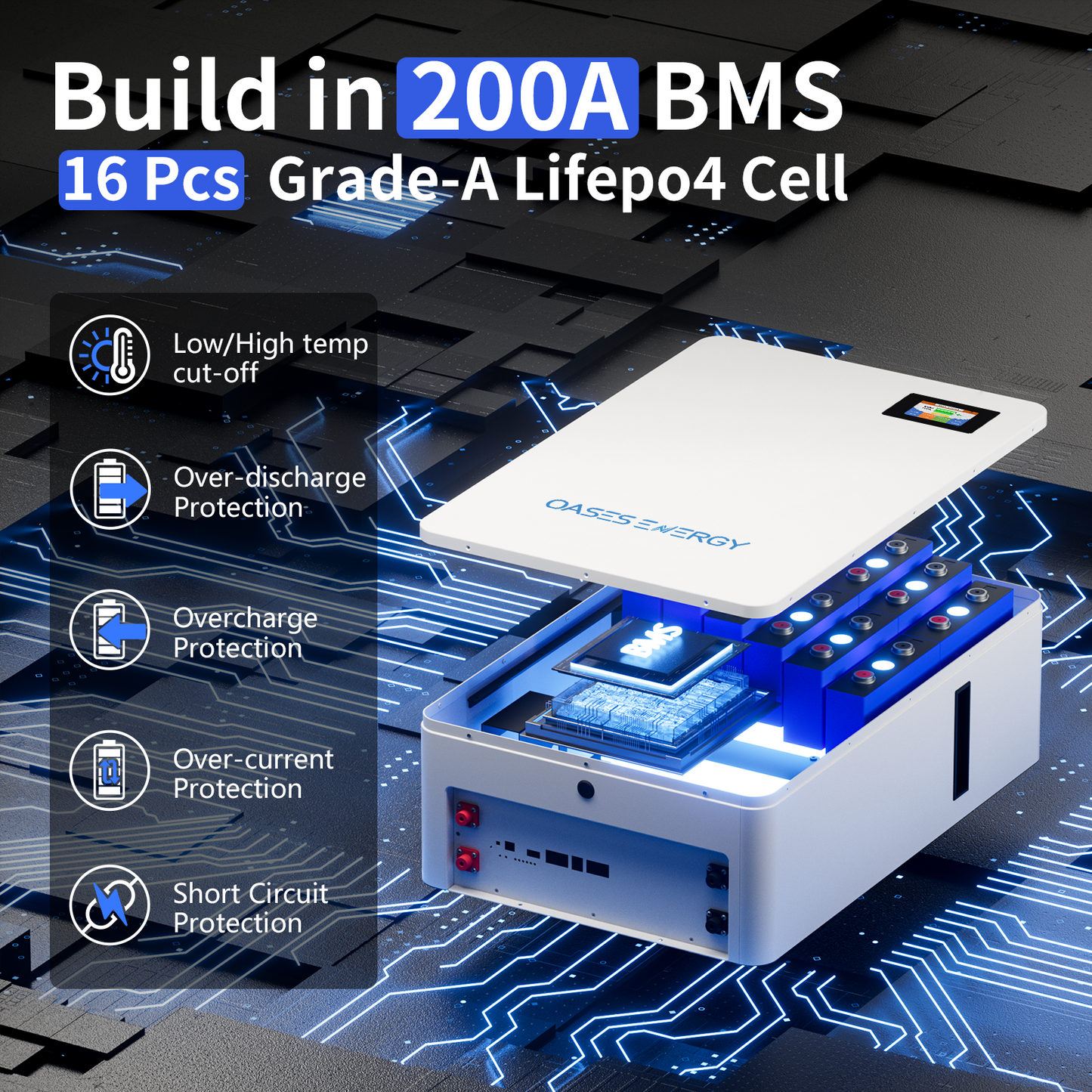 48V 200AH Lithium LiFePO4 Battery, 10.24kWh Capacity Wall Mounted 48V Lithium Battery with 100A BMS
