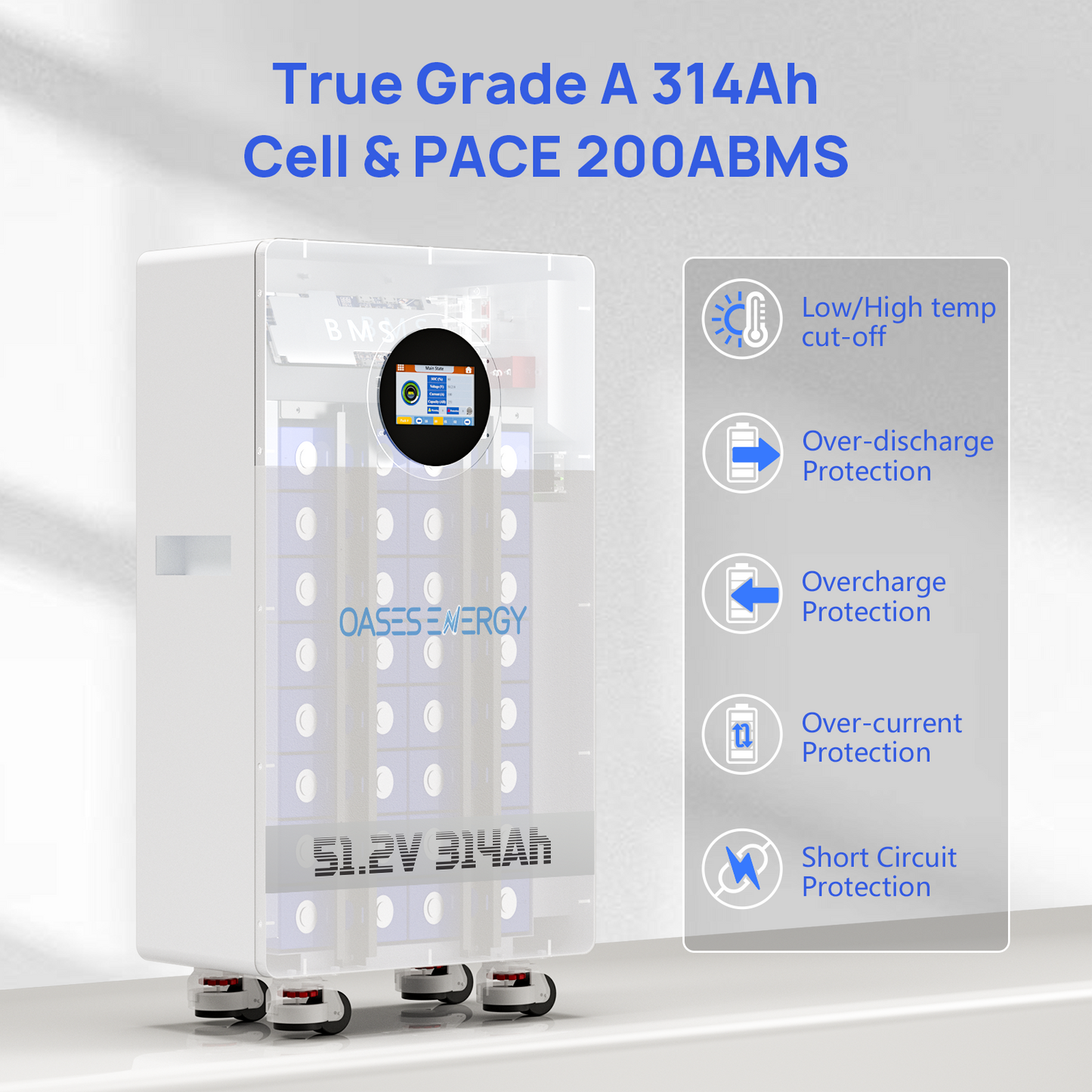 48V 314Ah LiFePO4 Lithium Battery, 16kWh Capacity Built-in 200A BMS & Touchable LCD Screen, for Solar System, Off-Grid Applications, Home Energy Storage,