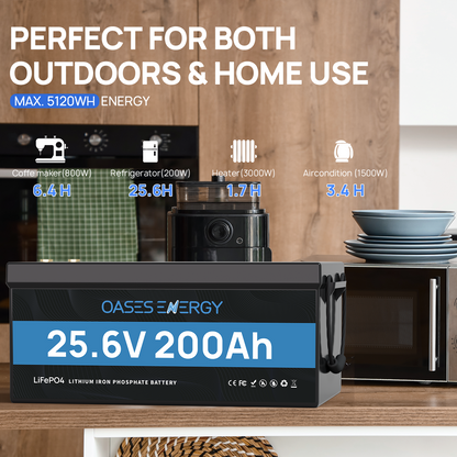 24V 200Ah LiFePO4 Batterie mit 200A BMS für Wohnmobil, Solarpanel Kit, Camping, Boote, Solar Energie-Speicher