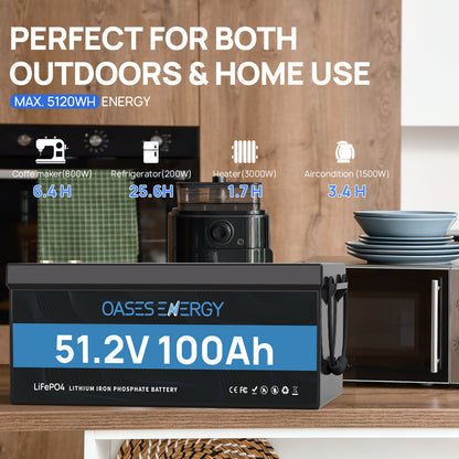 48V 100Ah Lithium LiFePO4 Battery With 20A Charger, Build-in 100A BMS Peak Current 500A, Deep Cycles Battery for RV, Camper, Solar System, Marine, Trolling Motor