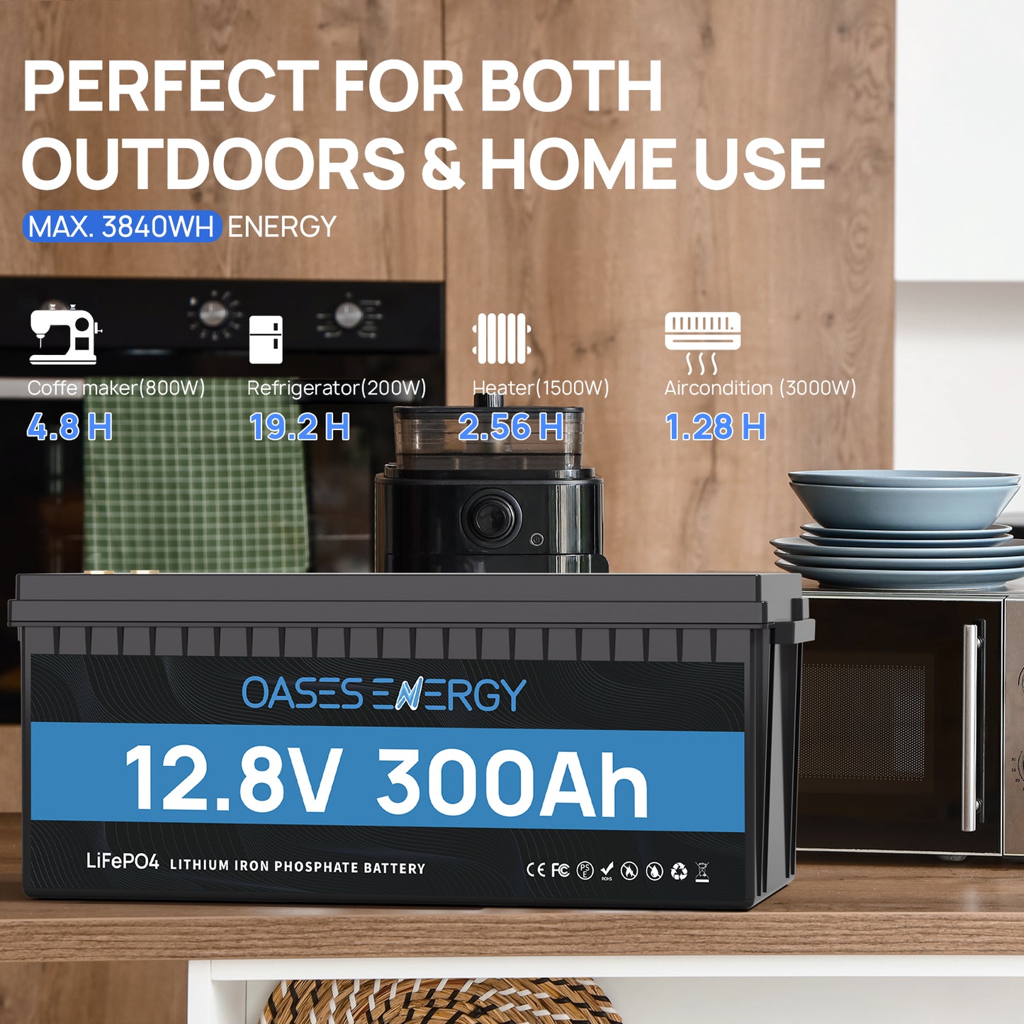 12V 300Ah LiFePO4 Lithium Battery with 200A BMS for RV, Home Power Shortage, Camping, Boats, and Off Grid Applications