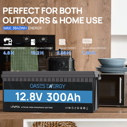 12V 300Ah LiFePO4 Lithium Battery with 200A BMS for RV, Home Power Shortage, Camping, Boats, and Off Grid Applications