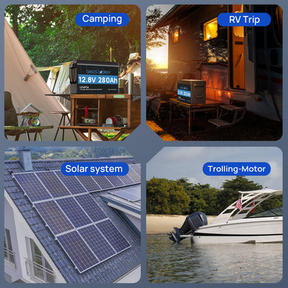 12V 280Ah LiFePO4 Lithium Battery Mini, Built-in 200A BMS, Deep Cycles 48V LiFePO4 Battery, 3584Wh Energy for Off-Grid, Solar, RV, Camper, Marine, Boats