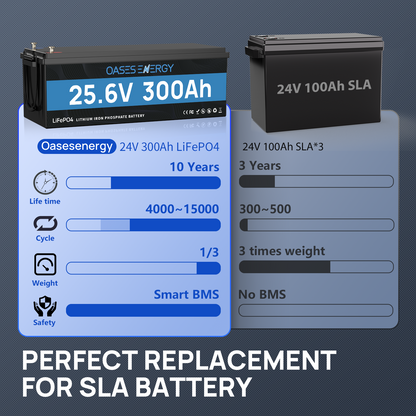 24V 300Ah LiFePO4 Lithium Battery with Bluetooth, 200A BMS, for Off-Grid, Solar, RV, Camper, Trolling Motor, Marine, Boats