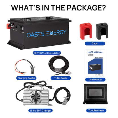Lithium Golf Cart Battery 36V 105Ah, Built-in Smart 250A BMS, with Touch Monitor & Mobile APP,  LiFePO4 Battery with 20A Charger, Perfect for Golf Carts