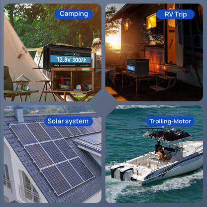 12V 300Ah LiFePO4 Lithium Battery with 200A BMS for RV, Home Power Shortage, Camping, Boats, and Off Grid Applications