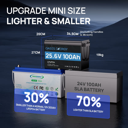 24V 100Ah LiFePO4 Lithium Battery Mini, With 100A BMS, Bluetooth App, 4000~15000 Cycles,10-Year Lifetime,Perfect for RV, Camping, Marine, Solar Home System,Trolling Motor